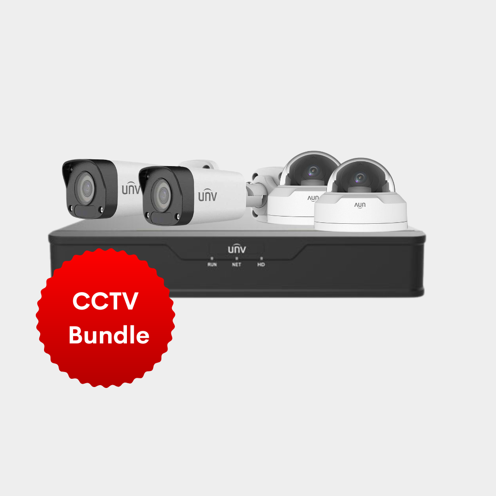 Uniview CCTV Bundle Includes (2)IPC2122LB-SF28-A, (2) IPC322LB-SF28-A & (1)NVR301-04S3-P4