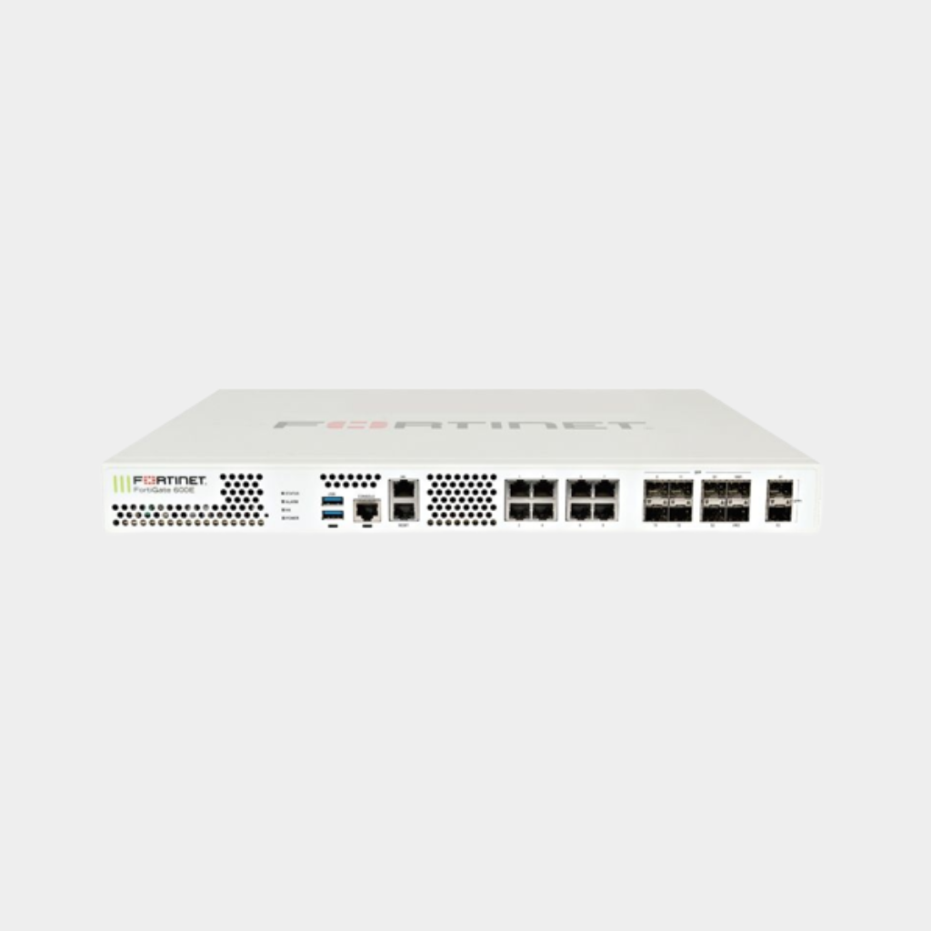 Fortigate 2 x 10GE SFP+ slots, 10 x GE RJ45 ports (including 1 x MGMT port, 1 X HA port, 8 x switch ports), 8 x GE SFP slots, SPU NP6 and CP9 hardware accelerated, 2x 240GB onboard SSD storage (FG-601E)