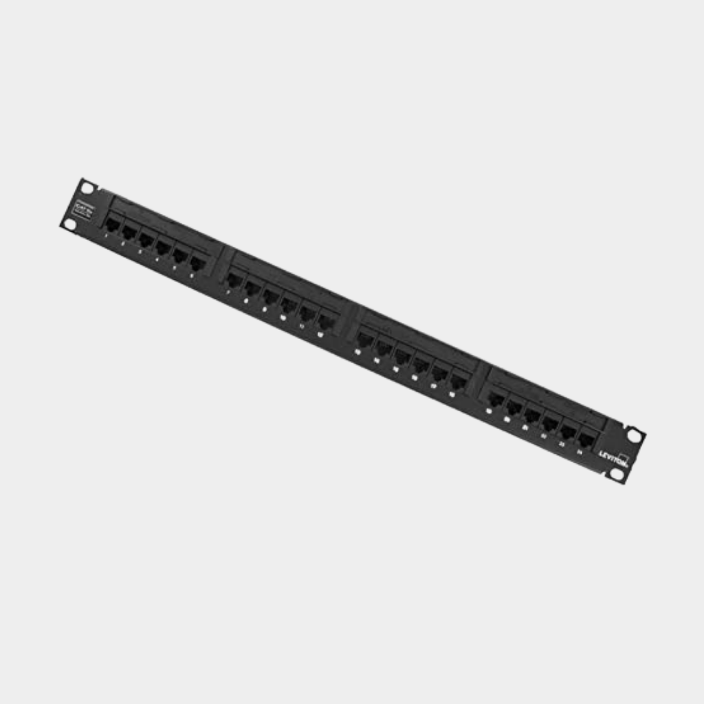 Leviton CAT5e Universal Patch Panel 110-Style, 24-port, 1RU, Cable Management bar included (5G596-U24)