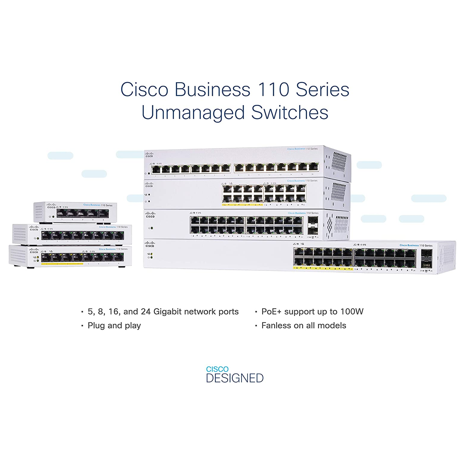 Cisco Unmanaged Switch 16 Port GE Limited Lifetime Protection Infobahn  (CBS110-16T-EU)