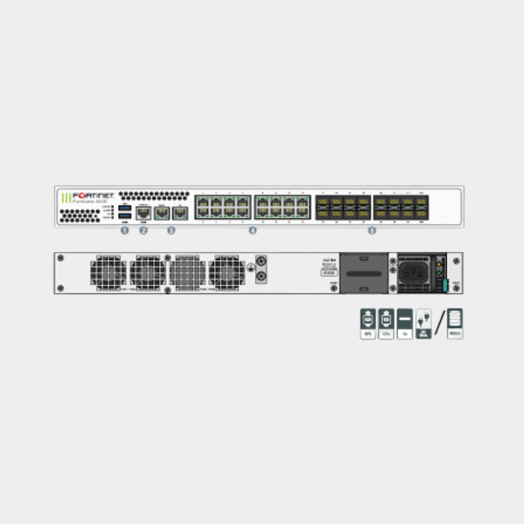 Fortinet 18 x GE RJ45 ports (including 1 x MGMT port, 1 X HA port, 16 x switch ports), 16 x GE SFP slots, SPU NP6 and CP9 hardware accelerated (FG-400E)