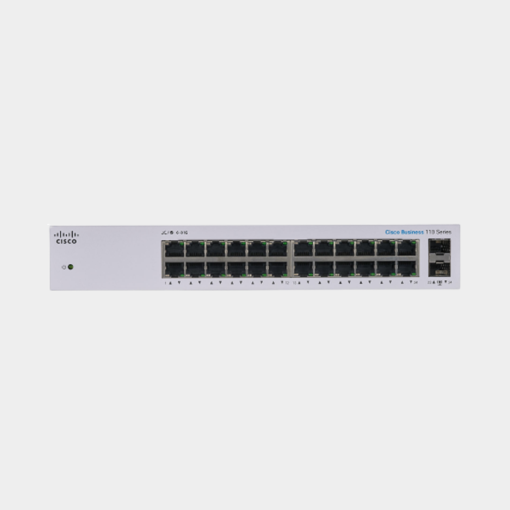 Cisco Business 110 Unmanaged Switch, 24 10/100/1000 ports, 2 Gigabit SFP Switch, 24-Port, Gigabit Ethernet, RJ45/SFP (CBS110-24T-EU)