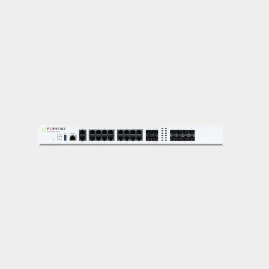 Fortinet 18 x GE RJ45 (including 1 x MGMT port, 1 X HA port, 16 x switch ports), 8 x GE SFP slots, 4 x 10GE SFP+ slots, NP6XLite and CP9 hardware accelerated. (FG-200F)