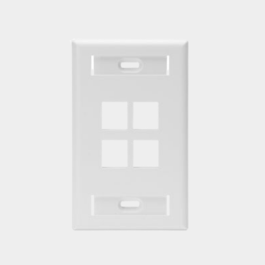 Leviton Single-Gang QuickPort Wallplate, 4-Port, White (41080-4WS)