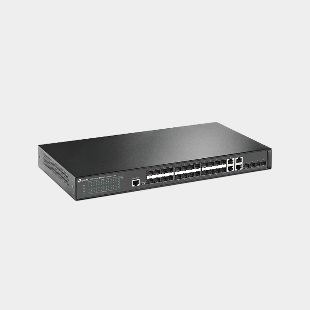TP-Link JetStream 24-Port Gigabit SFP L2 Managed Switch with 4 10G SFP+ Slots (T2600G-28SQ)